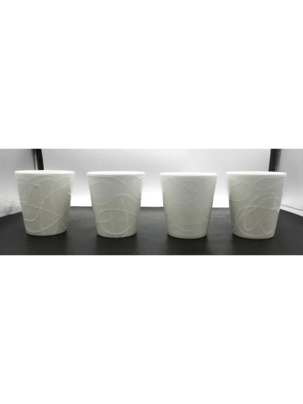 Marketplace Brand Cream Embossed Abstract Swirl Pattern 10 Ounce Mugs Set of 4 - Picture 4 of 12